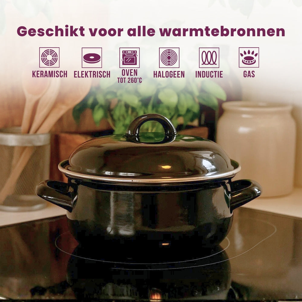 Cookinglife Braadpan met deksel - Emaille - Cooking - ø 28 cm / 6 Liter - geëmailleerde anti-aanbaklaag