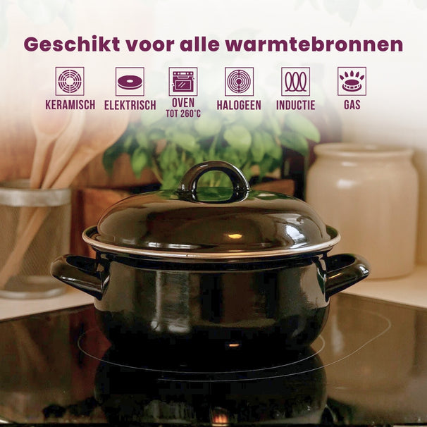 Cookinglife Braadpan met deksel - Emaille - Cooking - ø 24 cm / 4 Liter - geëmailleerde anti-aanbaklaag