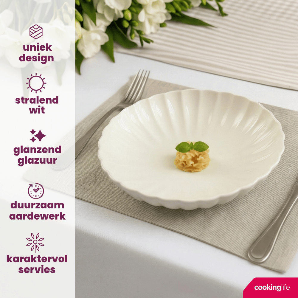 Cookinglife Diepe Borden / Pastaborden Cardida Off White ø 20 cm - 6 Stuks