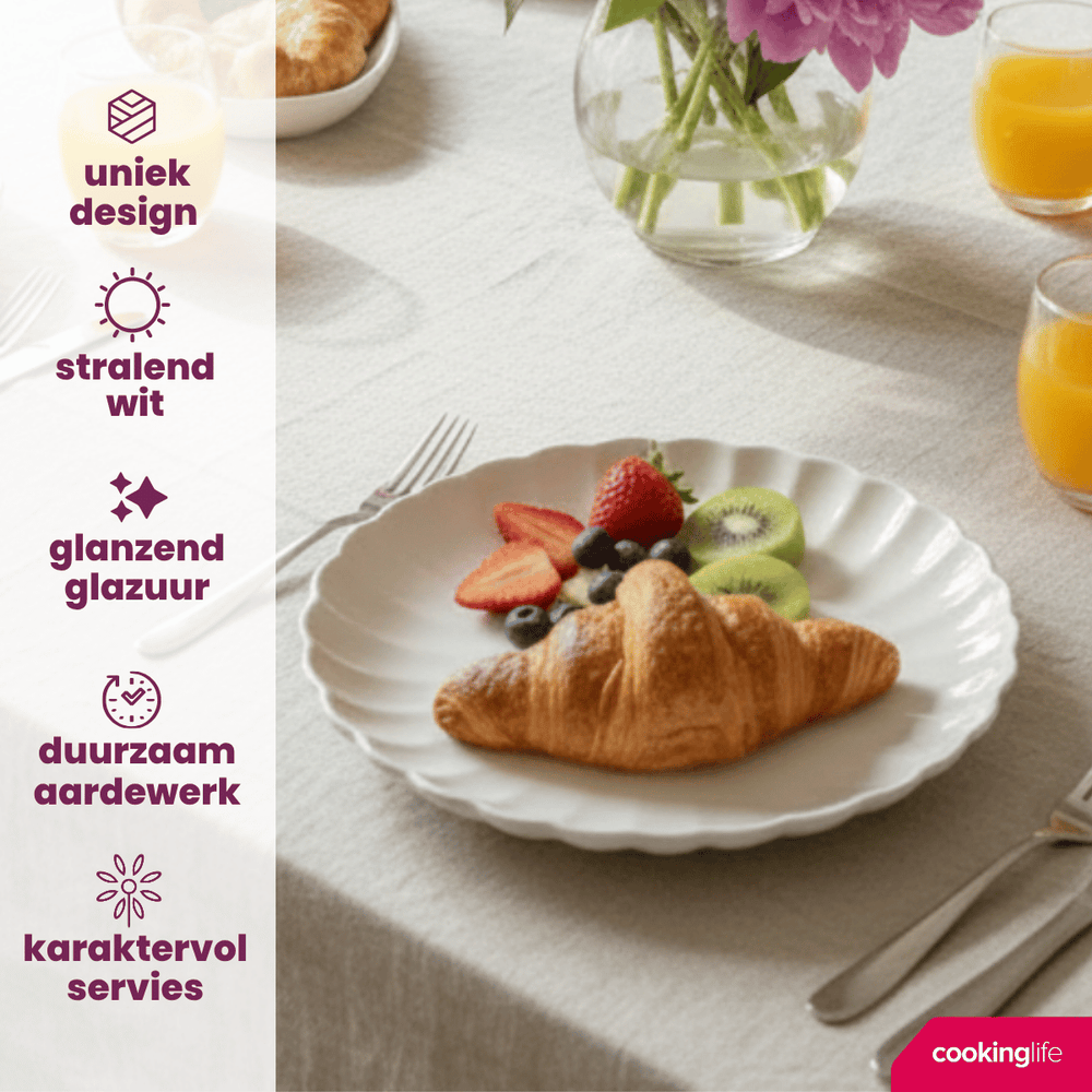 Cookinglife Ontbijtborden / Dessertborden Cardida Off White ø 19.5 cm - 6 Stuks