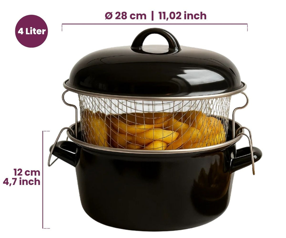 Cookinglife Oliebollenpan - Frituurpan - Braadpan - Emaille - met mand - ø 24 cm / 4 Liter - geëmailleerde anti-aanbaklaag