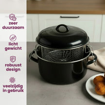 Cookinglife Oliebollenpan - Frituurpan - Braadpan - Emaille - met mand - ø 24 cm / 4 Liter - geëmailleerde anti-aanbaklaag