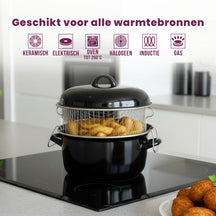Cookinglife Oliebollenpan - Frituurpan - Braadpan - Emaille - met mand - ø 24 cm / 4 Liter - geëmailleerde anti-aanbaklaag