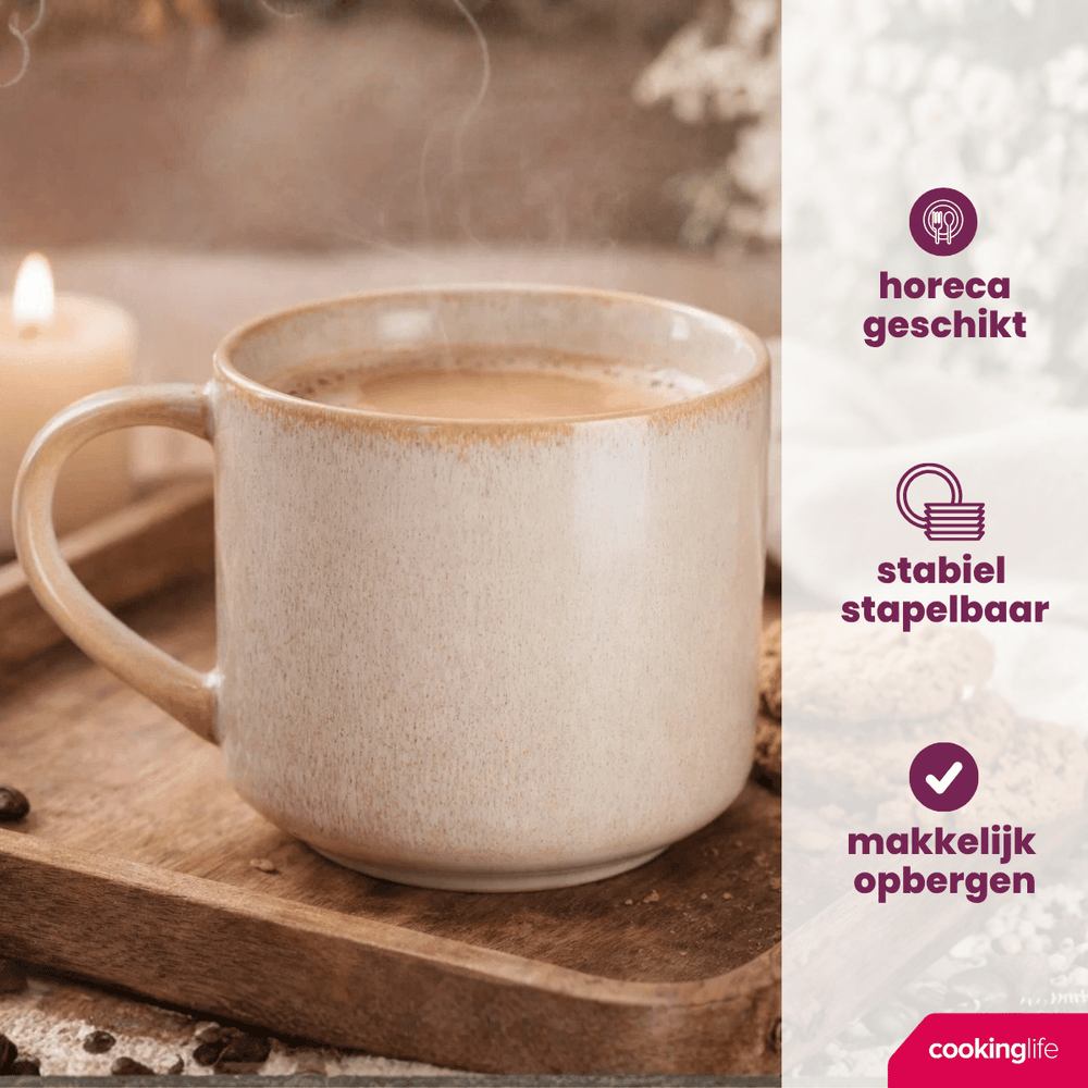 Cookinglife Koffiemokken Serene Zand 330 ml - Aardewerk - 4 stuks