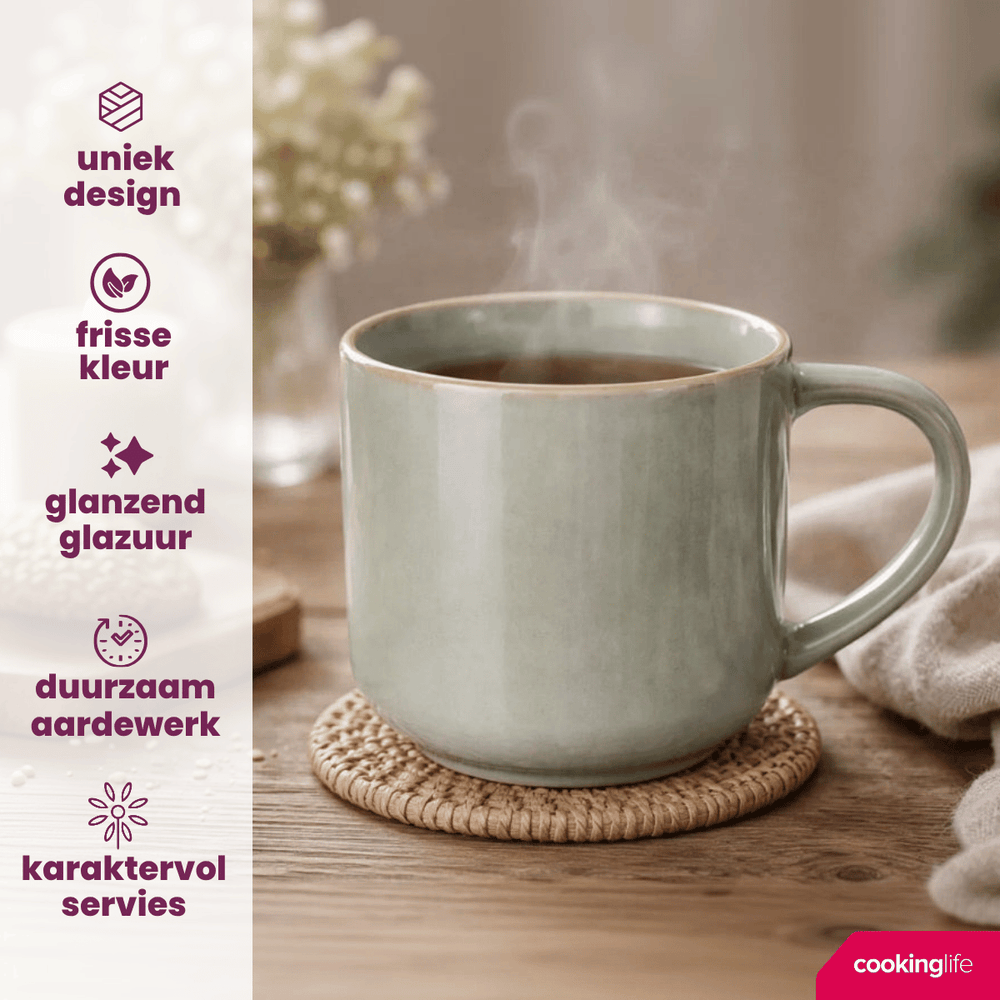 Cookinglife Koffiemokken Serene Green 330 ml - Aardewerk - 4 stuks