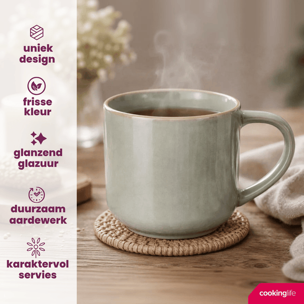 Cookinglife Koffiemokken Serene Green 330 ml - Aardewerk - 4 stuks
