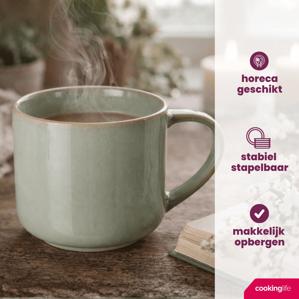 Cookinglife Koffiemokken Serene Green 330 ml - Aardewerk - 4 stuks