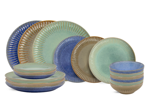 Cookinglife Serviesset Aqua Maris 18-delig / 6 personen - 6 dinerborden, 6 ontbijtborden en 6 kommen