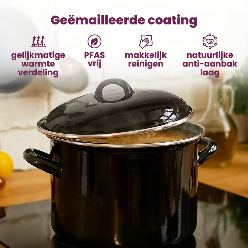 Cookinglife Soeppan - Emaille - Zwart - ø 24 cm / 8 liter - geëmailleerde anti-aanbaklaag