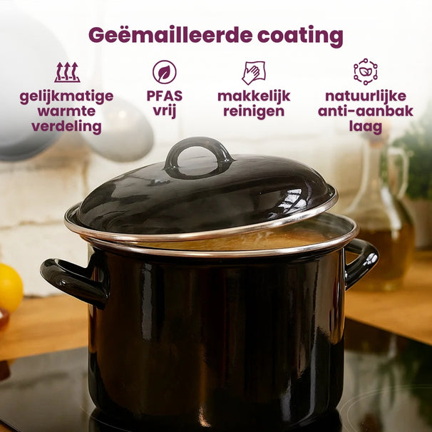 Cookinglife Soeppan - Emaille - Zwart - ø 24 cm / 8 liter - geëmailleerde anti-aanbaklaag