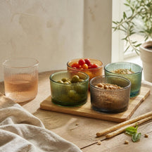 Cosy & Trendy Borrelplank met Glazen Schaaltjes Soluna 5-delig - Acaciahout - 20 x 20 cm