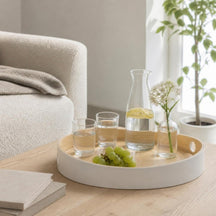 Cosy & Trendy Dienblad Rond - Wit / Bamboe - ø 32.5 cm