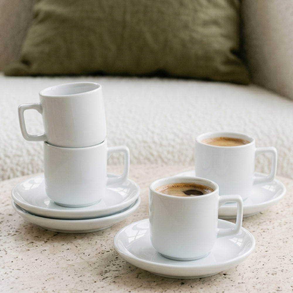 Cosy & Trendy Espressokopjes met Schotels Moon White 90 ml - 4 stuks