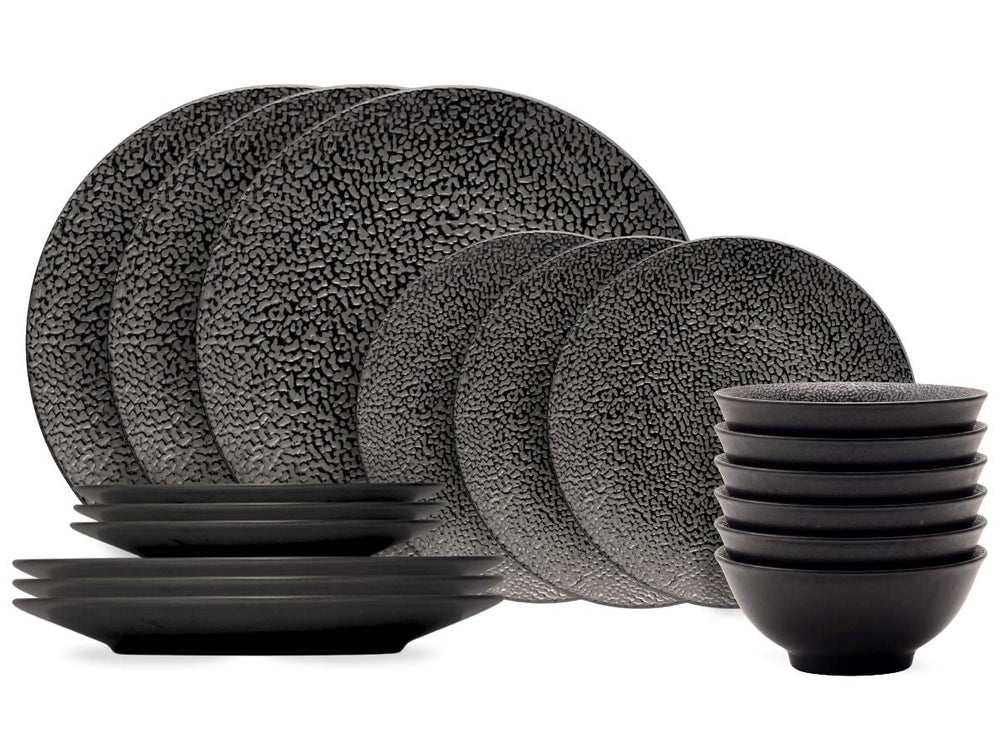 Cosy & Trendy Serviesset Candy Black 18-delig / 6 personen - 6 dinerborden, 6 ontbijtborden en 6 kommen