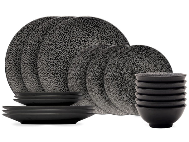 Cosy & Trendy Serviesset Candy Black 18-delig / 6 personen - 6 dinerborden, 6 ontbijtborden en 6 kommen