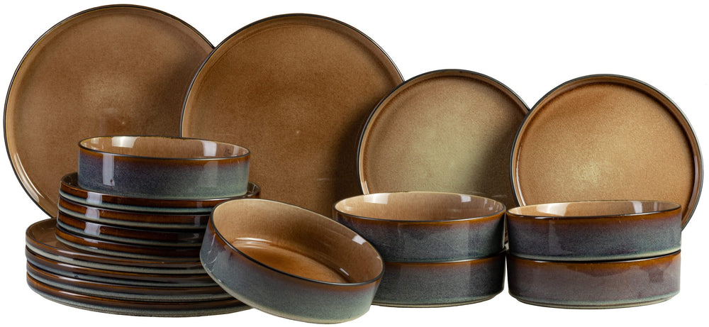 Cosy & Trendy Serviesset Quintana Amber 18-delig / 6 personen - 6 dinerborden, 6 diepe borden en 6 ontbijtborden