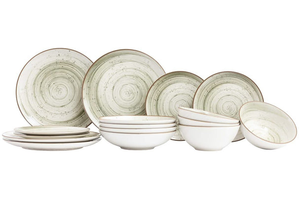 Cosy & Trendy Serviesset Sintra Ivy Green 16-delig / 4 personen - 4 dinerborden, 4 ontbijtborden, 4 diepe borden en 4 kommen