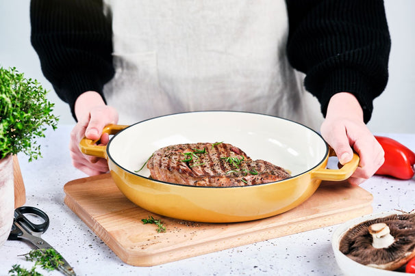 Cosy & Trendy Grillpan Fontestic Gietijzer Amber Gold Ø 28 cm - geschikt voor alle warmtebronnen - geëmailleerde anti-aanbaklaag
