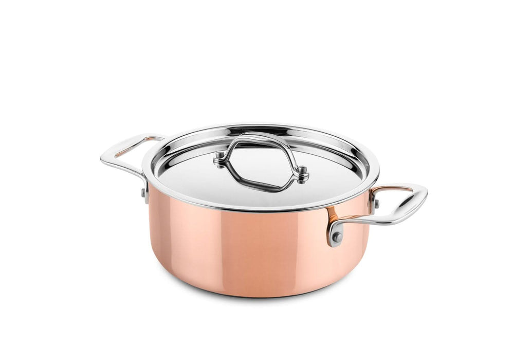 DUCQ Pannenset Koper 6-Delig - Kookpan ø 20, 20, 24 cm & Steelpan ø 16 cm & Braadpan ø 28 cm & Koekenpan ø 26 cm + Deksels