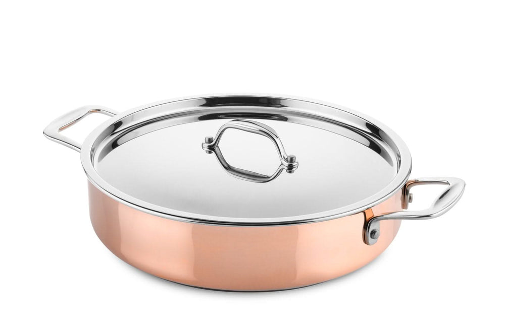 DUCQ Pannenset Koper 6-Delig - Kookpan ø 20, 20, 24 cm & Steelpan ø 16 cm & Braadpan ø 28 cm & Koekenpan ø 26 cm + Deksels