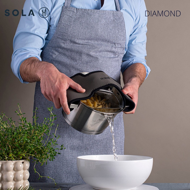 Sola Pannenset Diamond 5-Delig RVS - Downdraft geschikt - Kookpan ø 16, 18, 20, 24 cm & Steelpan ø 16 cm - geschikt voor alle warmtebronnen