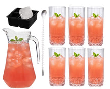 Cocktailset Dolle Mina - Karaf 1.6 L met 6 Longdrinkglazen 490 ml, Cocktaillepel & IJsblokjesvorm