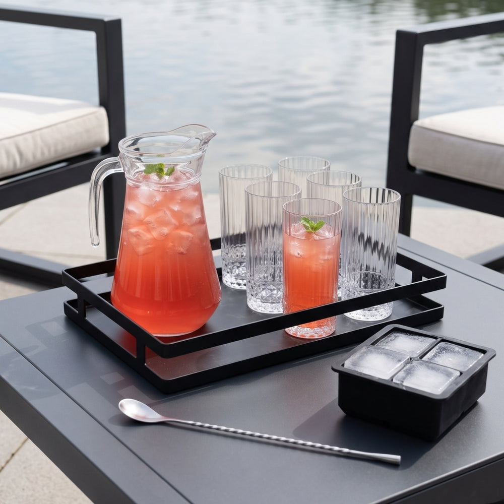 Cocktailset Dolle Mina - Karaf 1.6 L met 6 Longdrinkglazen 490 ml, Cocktaillepel & IJsblokjesvorm