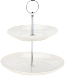 Cookinglife Etagère Porselein 2-laags ø 17 & 21 cm - Serveertoren voor Hapjes en Desserts