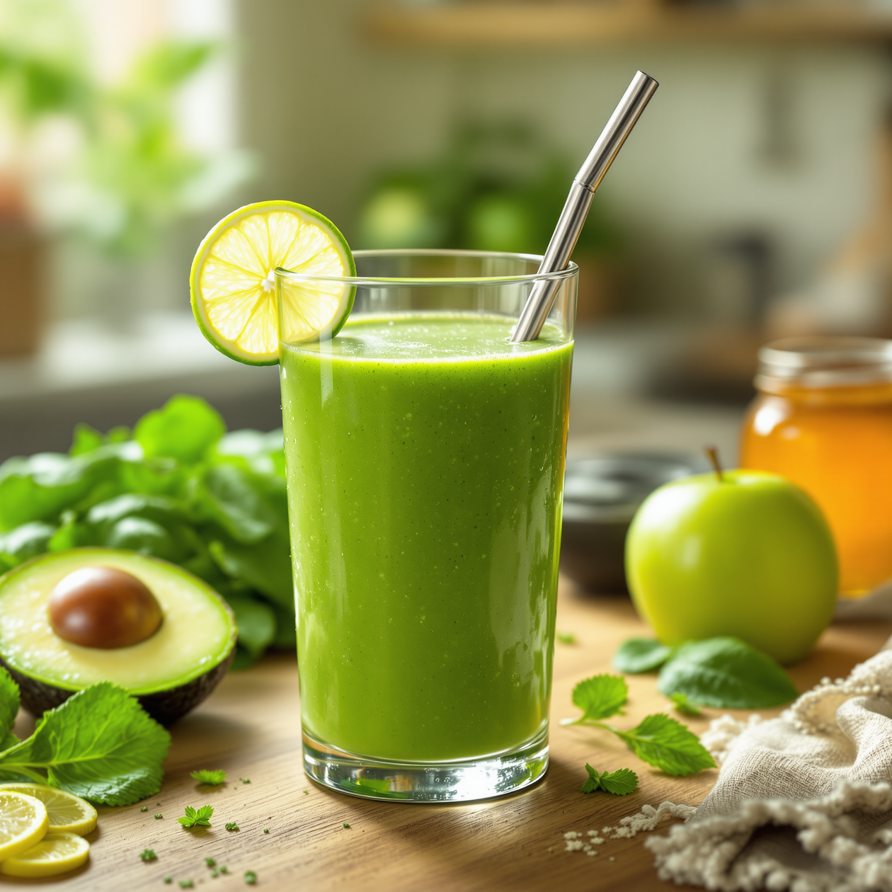 Frisse en voedzame groene smoothie met peer, banaan en munt