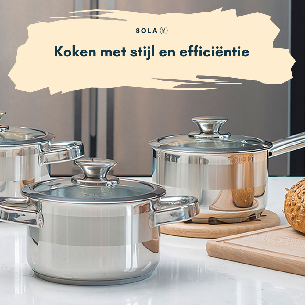 Sola Pannenset Furore 4-Delig RVS Kookpan ø 16, 18, 20 cm & Steelpan ø 16 cm - geschikt voor alle warmtebronnen