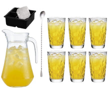 Cocktailset Gele Peter - Karaf 1.6 L met 6 Longdrinkglazen 470 ml, Cocktaillepel & IJsblokjesvorm