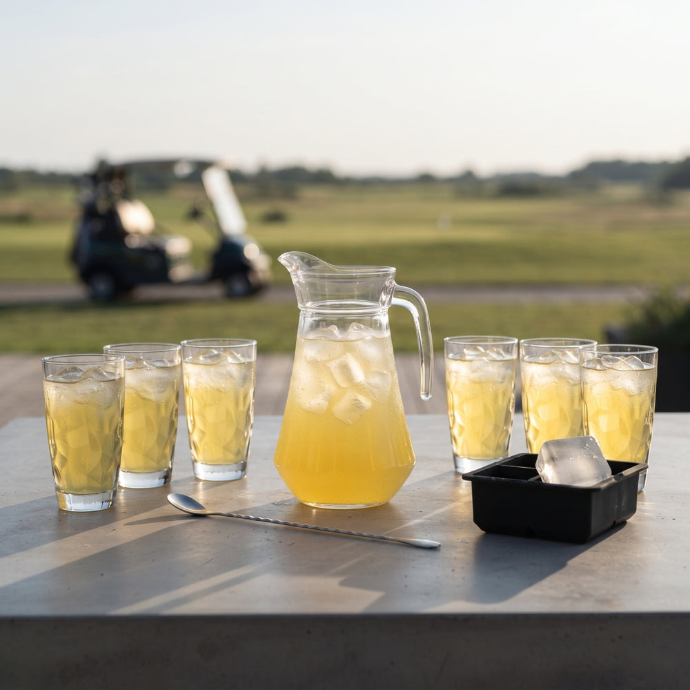 Cocktailset Gele Peter - Karaf 1.6 L met 6 Longdrinkglazen 470 ml, Cocktaillepel & IJsblokjesvorm