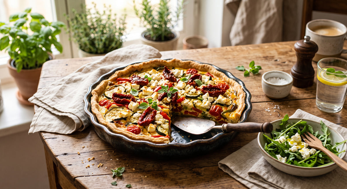 Een smakelijke quiche vol kleur, smaak en zachte kaas.