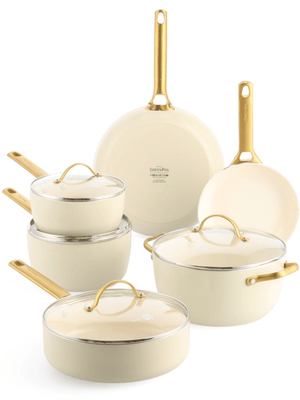 GreenPan Pannenset Padova Reserve Cream White 6-delig - Keramische anti-aanbaklaag - Kookpan ø 24 cm, Steelpan ø 18, 20 cm, Koekenpan ø 20, 28 cm & Hapjespan ø 24 cm