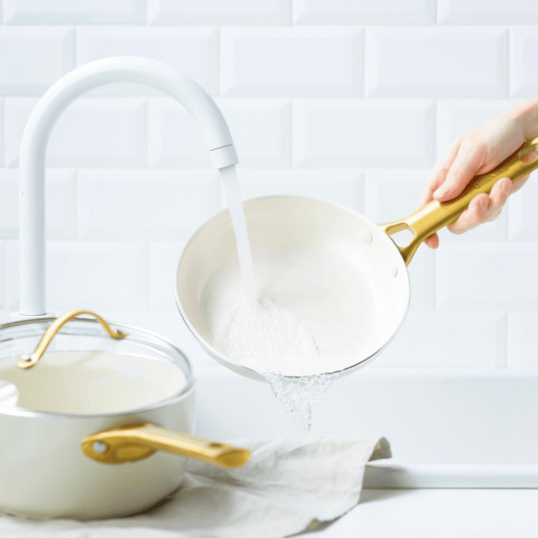 GreenPan Pannenset Padova Reserve Cream White 6-delig - Keramische anti-aanbaklaag - Kookpan ø 24 cm, Steelpan ø 18, 20 cm, Koekenpan ø 20, 28 cm & Hapjespan ø 24 cm