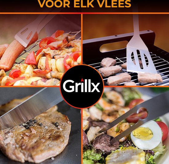 GrillX BBQ Accessoires Gereedschapset - BBQ Tang, Spatel, Vork, Borstel - Complete Barbecue Tools Set