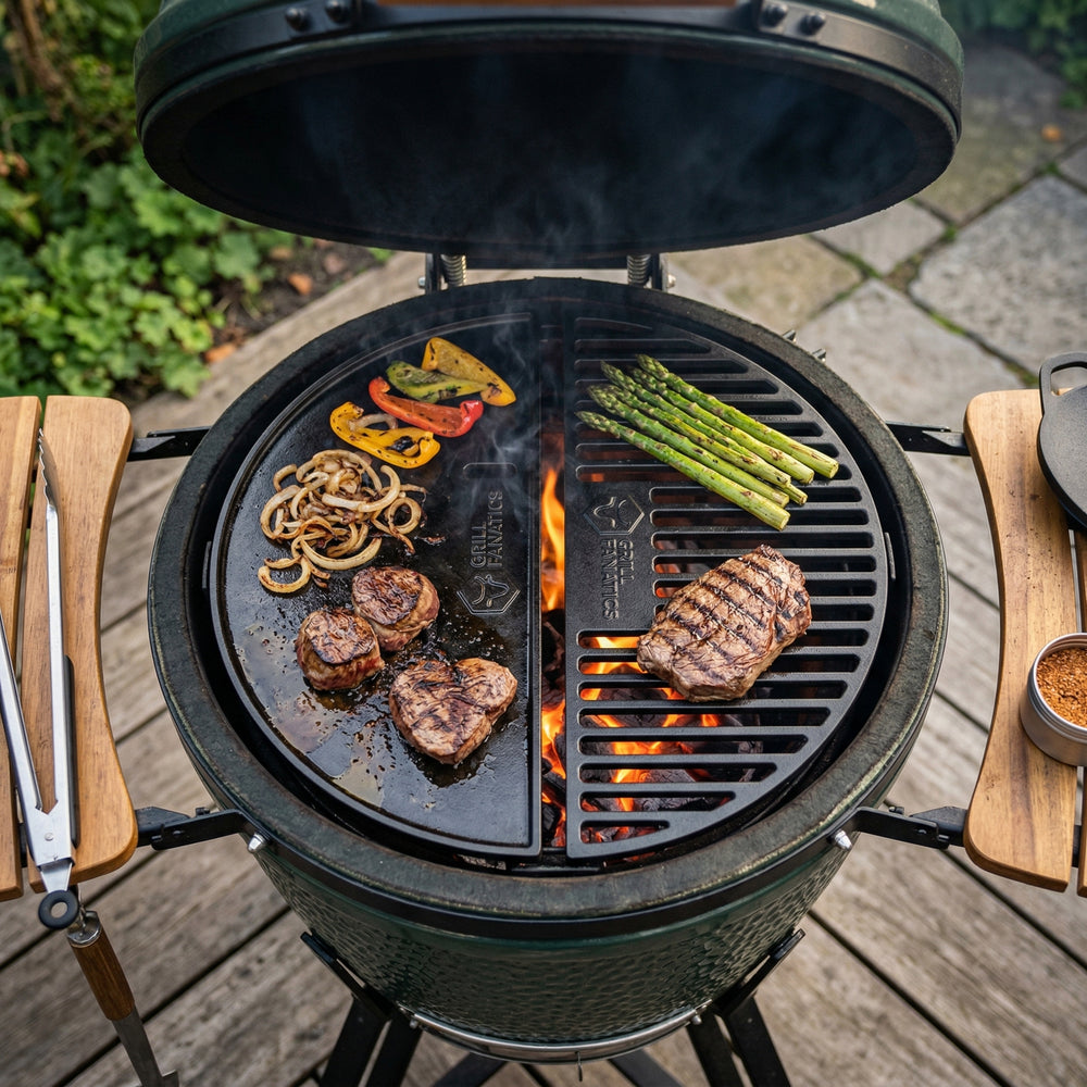 Cookinglife Grill Halve Maan Grillplaat / Plancha Gietijzer - 2-zijdig - Geschikt voor 46 cm Kamado's