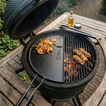 Cookinglife Grill Halve Maan Grillplaat / Plancha Gietijzer - 2-zijdig - Geschikt voor 46 cm Kamado's