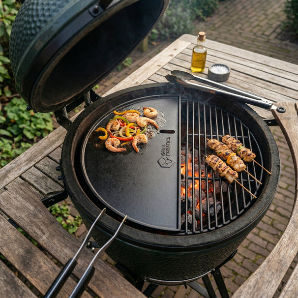 Cookinglife Grill Halve Maan Grillplaat / Plancha Gietijzer - 2-zijdig - Geschikt voor 46 cm Kamado's