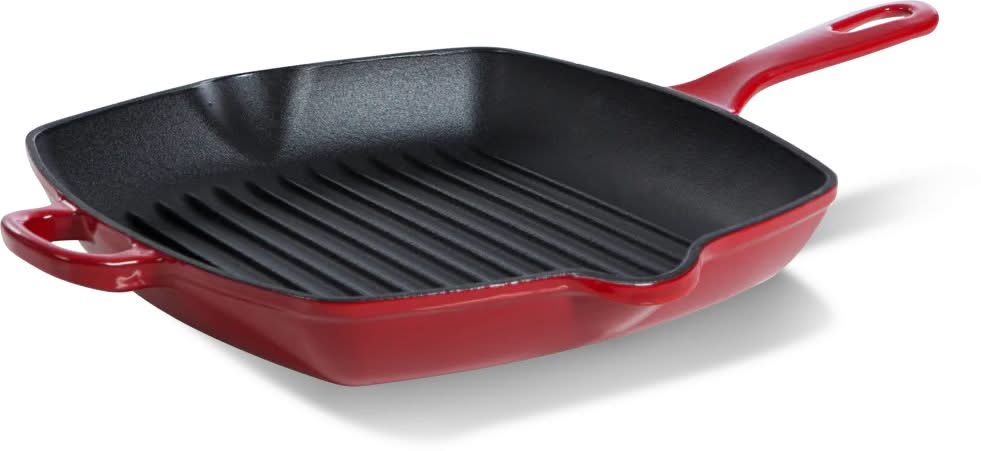 BK Pannenset Bourgogne Chili Red Gietijzer 3-delig - Braadpan ø 24, 28 cm & Grillpan 26x26 cm - geschikt voor alle warmtebronnen