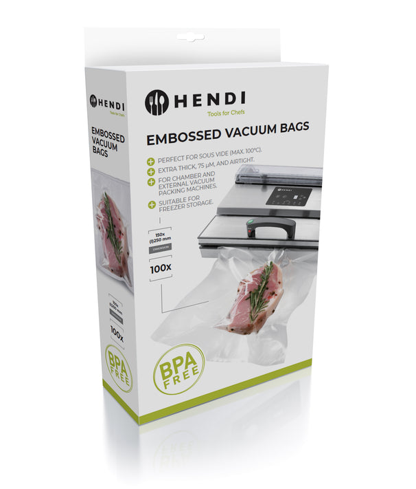 Hendi Vacumeerzakken met reliëf - Sous Vide Zakken - 20 x 30 cm - Geschikt voor FoodSaver vacumeermachines - 100 stuks