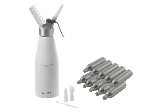 Hendi Slagroomspuit Wit 500 ml + Slagroompatronen 10 Stuks