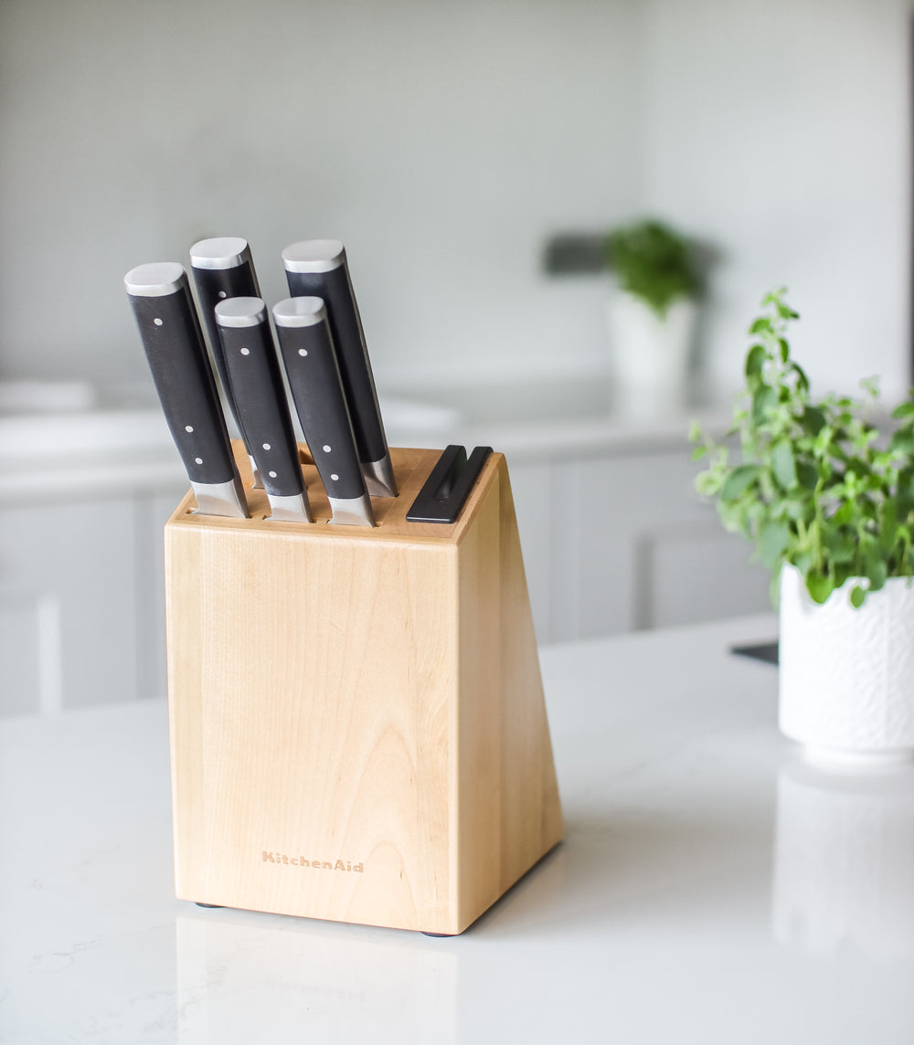 KitchenAid Messenblok Gourmet Berkenhout - 6-delig - Geintegreerde messenslijper