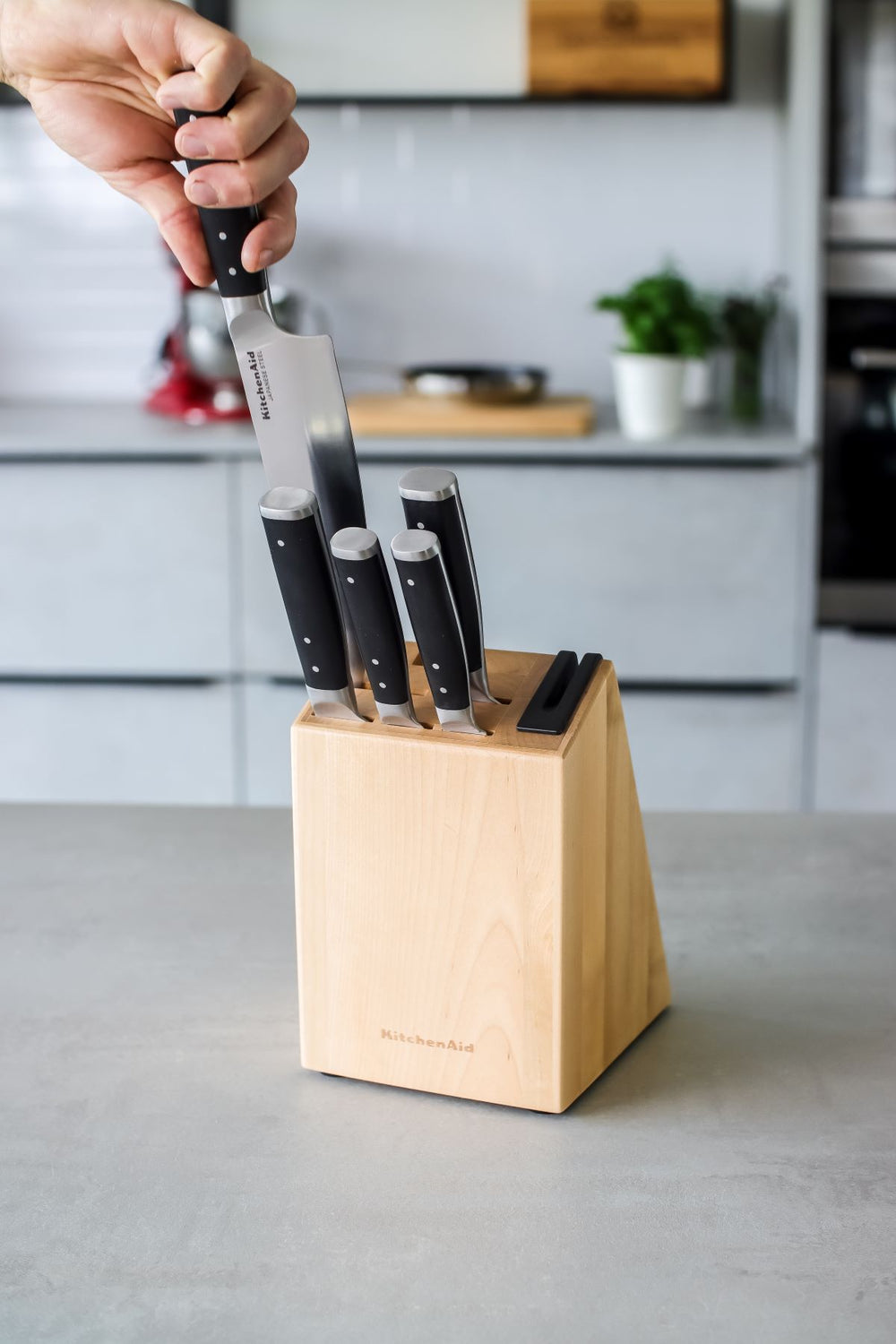 KitchenAid Messenblok Gourmet Berkenhout - 6-delig - Geintegreerde messenslijper
