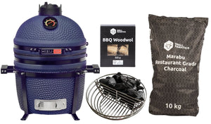 Keij Kamado BBQ Startersset - Legend Compact Blue 15 inch - met Houtskool, Aanmaakwokkels & Kolenmand