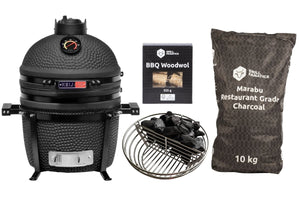 Keij Kamado BBQ Startersset - Legend Compact Black 15 inch - met Houtskool, Aanmaakwokkels & Kolenmand