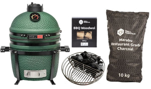 Keij Kamado BBQ Startersset - Legend Compact Green 15 inch - met Houtskool, Aanmaakwokkels & Kolenmand