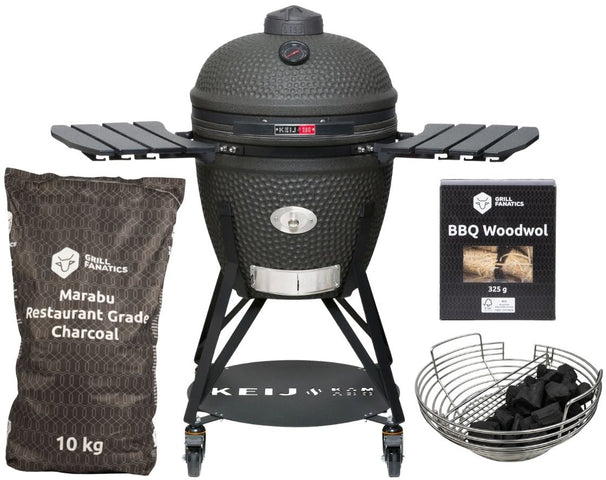 Keij Kamado BBQ Startersset - Legend Large Black 21 inch - met Houtskool, Aanmaakwokkels & Kolenmand
