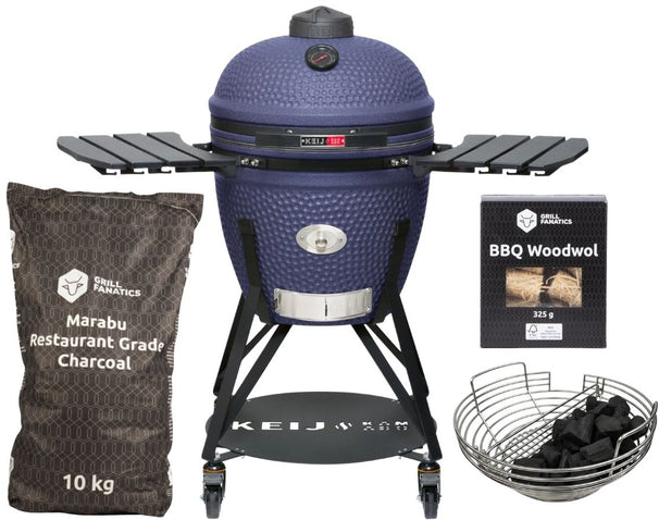 Keij Kamado BBQ Startersset - Legend Large Blue 21 inch - met Houtskool, Aanmaakwokkels & Kolenmand