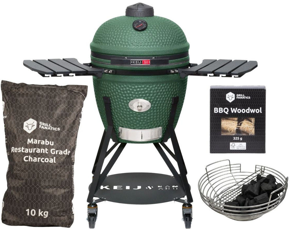 Keij Kamado BBQ Startersset - Legend Large Green 21 inch - met Houtskool, Aanmaakwokkels & Kolenmand